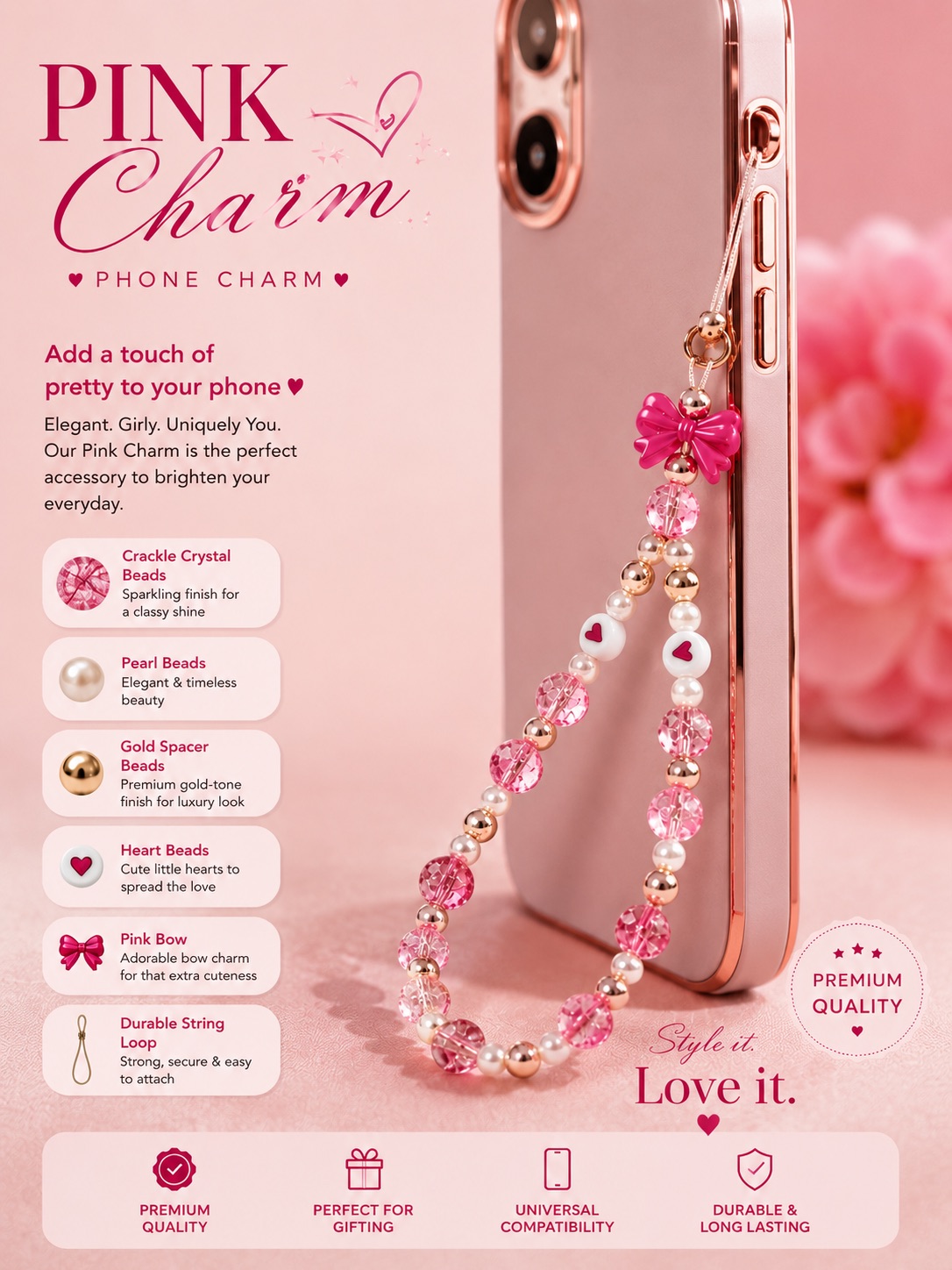pink phone charm